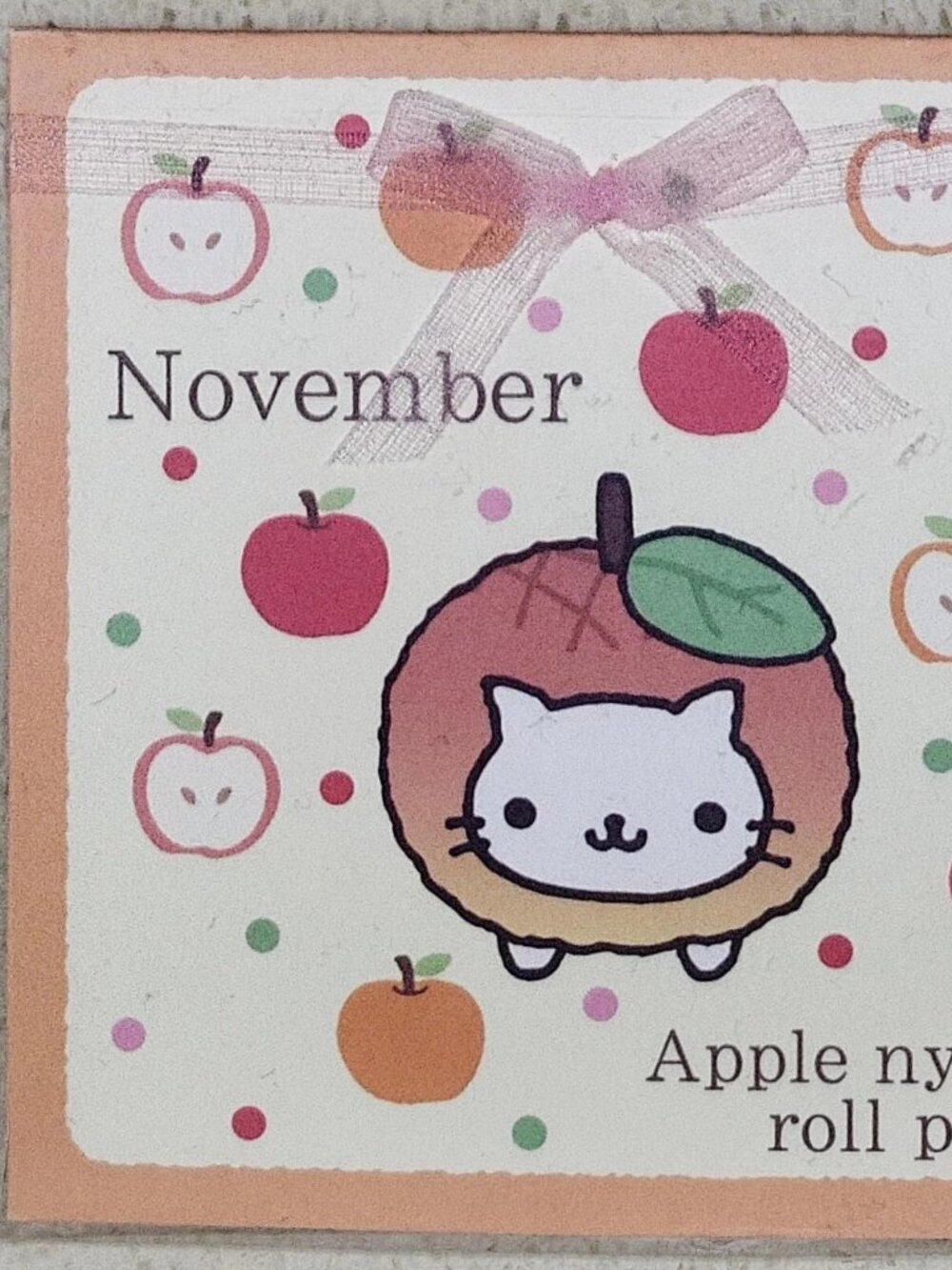 San-X Mini Nyan Nyan Nyanko cat November apple roll pie greeting card OOP